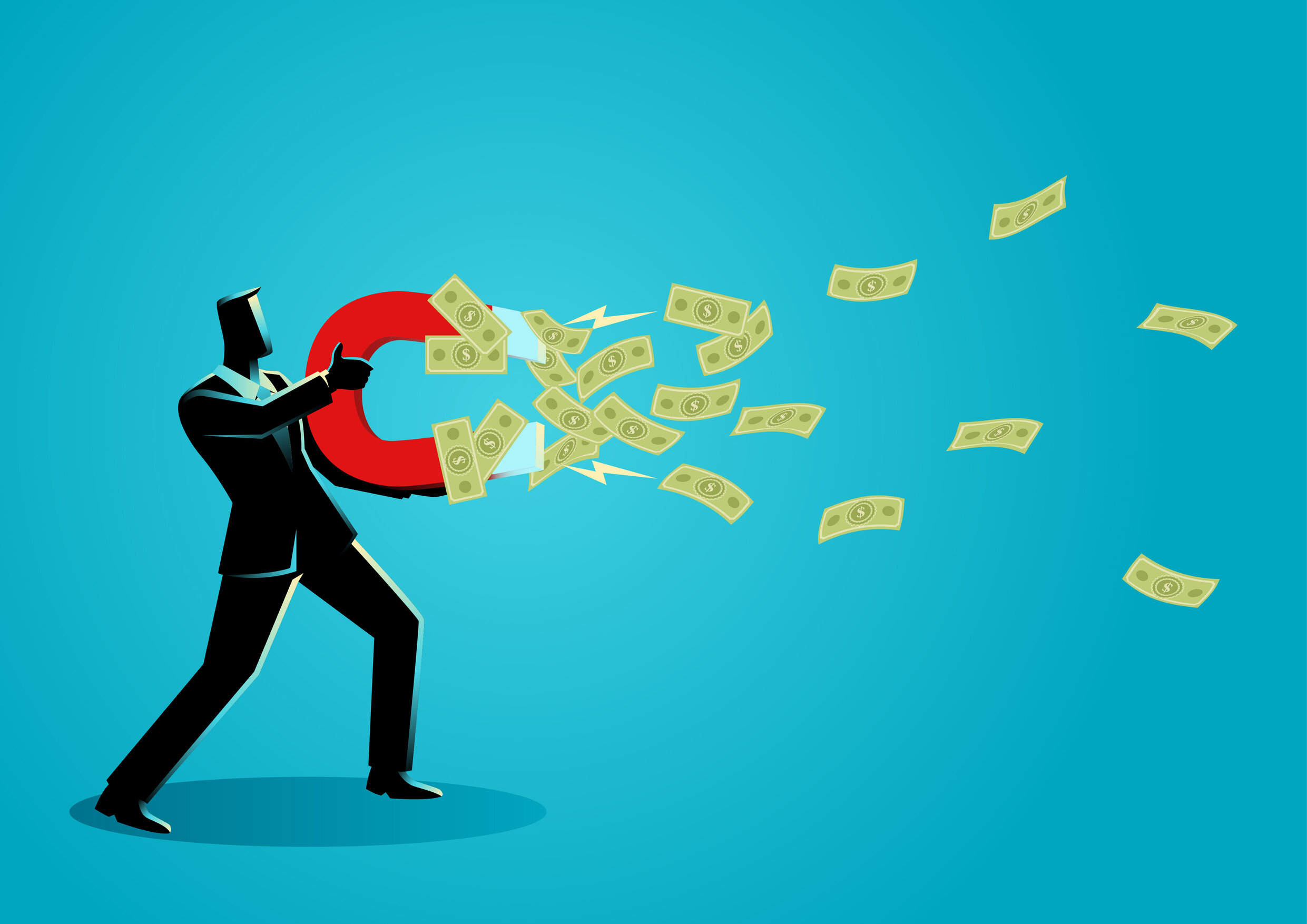 Man using a magnet to catch dollar bills